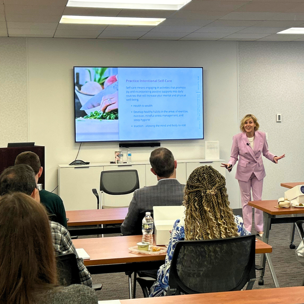 Erin Clifford addresses law professionals in her program “Real Solutions for Lawyers to Thrive Even During Stressful Times."